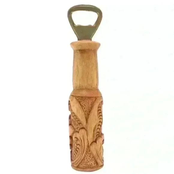 Hand Carved Sugar Wood Bottle Opener with Leaf Motif from Bali - Bottles Up - Picture 3 of 4
